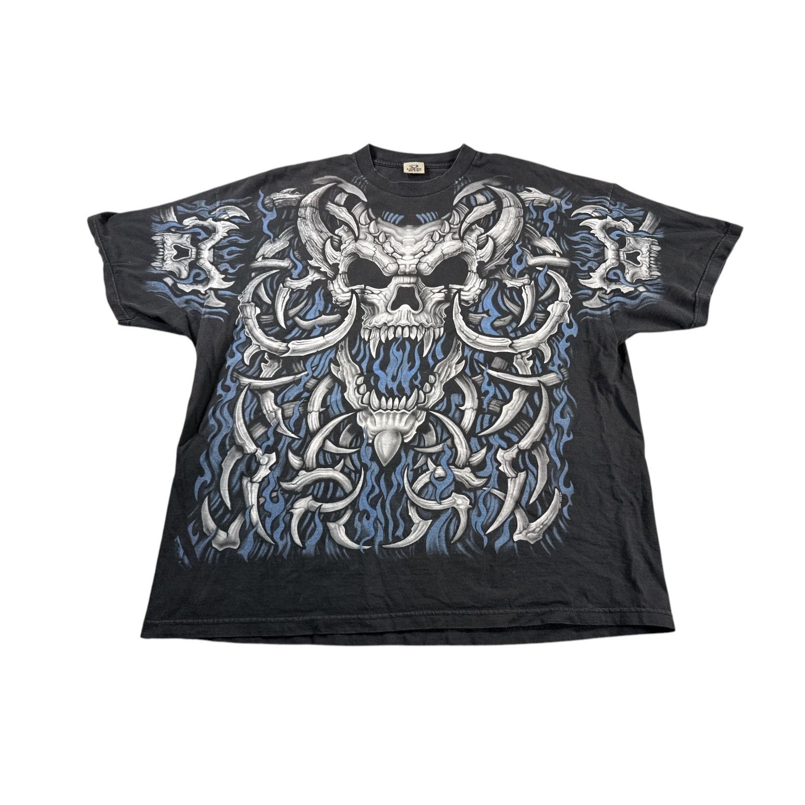 Liquid Blue Skull Blue Flame T- Shirt Mens 3xl Black Aop Double Sided Y2k 2007
